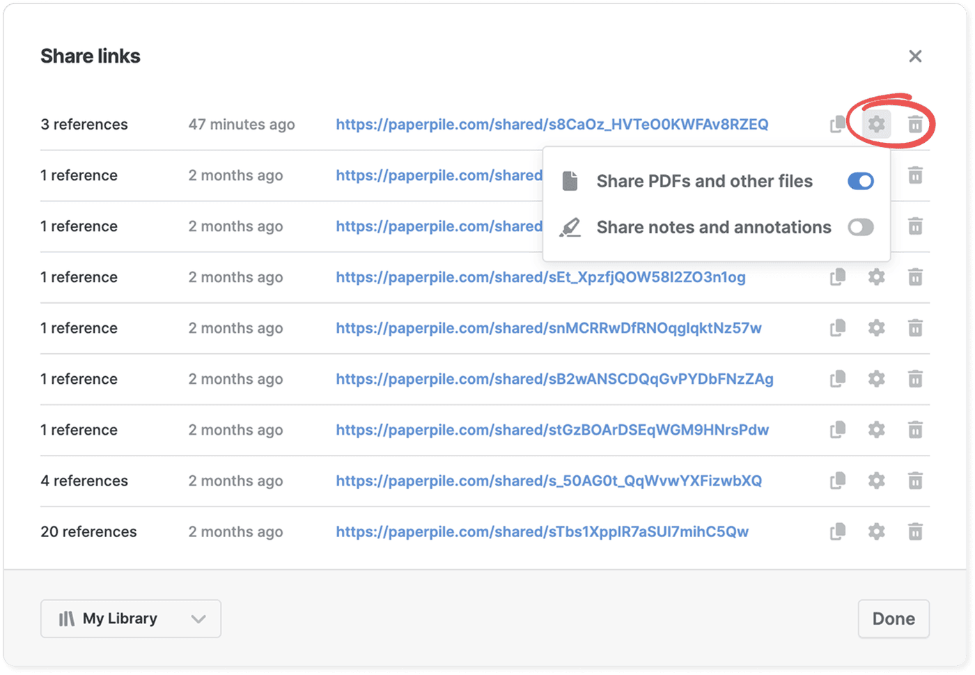 Change sharing options or revoke links in Settings
